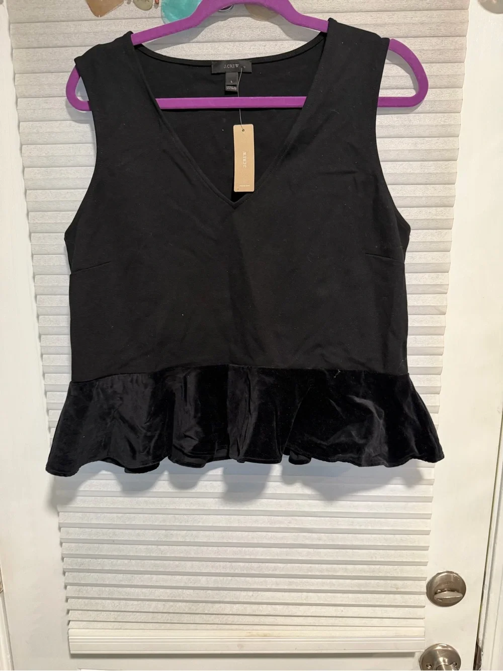 NWT J. Crew Black V-Neck Peplum Tank Top